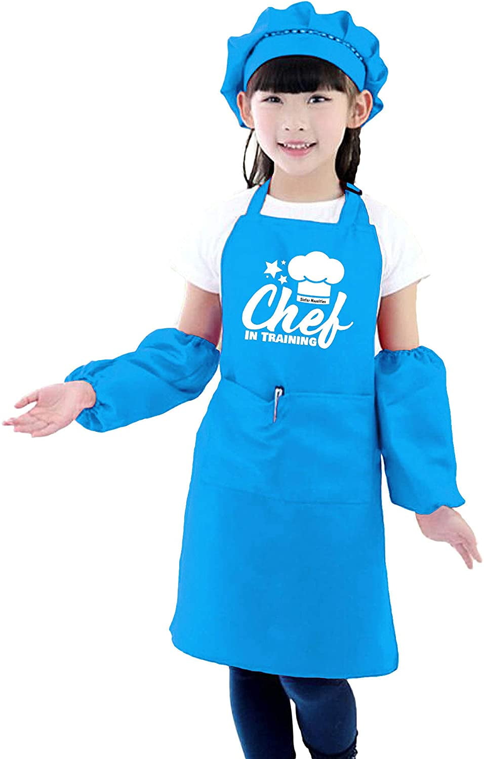 1 Set kids apron sleeves children painting kitchen cooking waterproof protect *S 