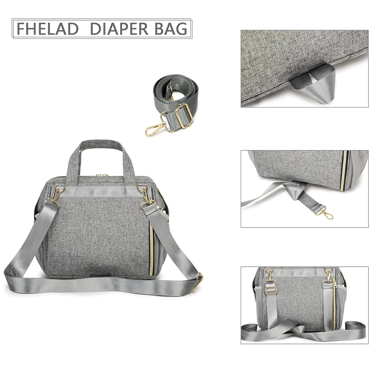 DEFAHN Small Diaper Backpack, Waterproof Crossbody Bag, Tote Bag  for Travel, Gray