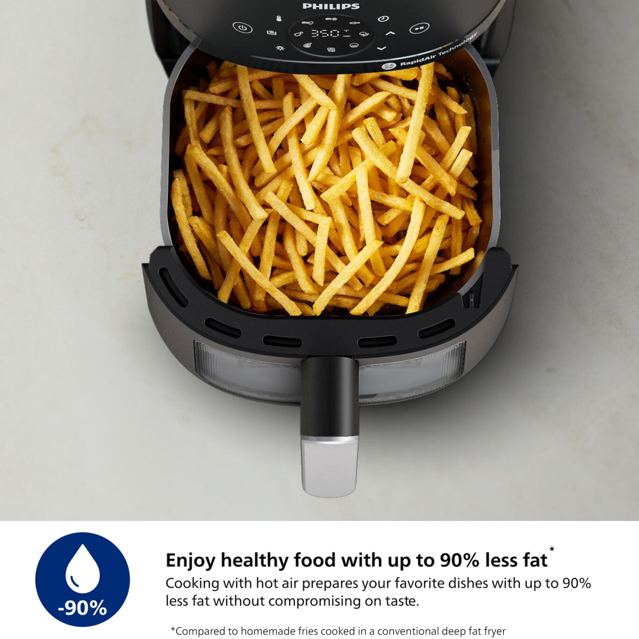 Philips 2000 Series Airfryer with Window, 4.4 Qt (4.2L) Capacity, Black, Silver Handle