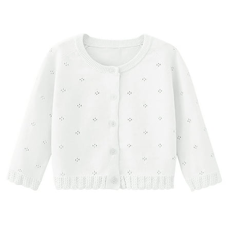 

NaWent Clearance Baby Girls Knit Cardigans Long Sleeve Crewneck Hollow Knit Thin Sweater Toddler Button Tops Coat Outwear White 6 Months