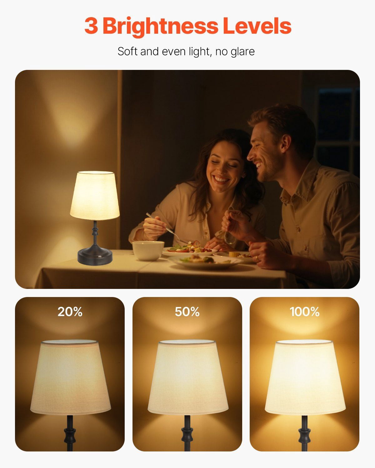 Black Cordless Table Lamp with Rechargeable Battery – Small Fabric Shade Desk Lamp for Bedroom & Office