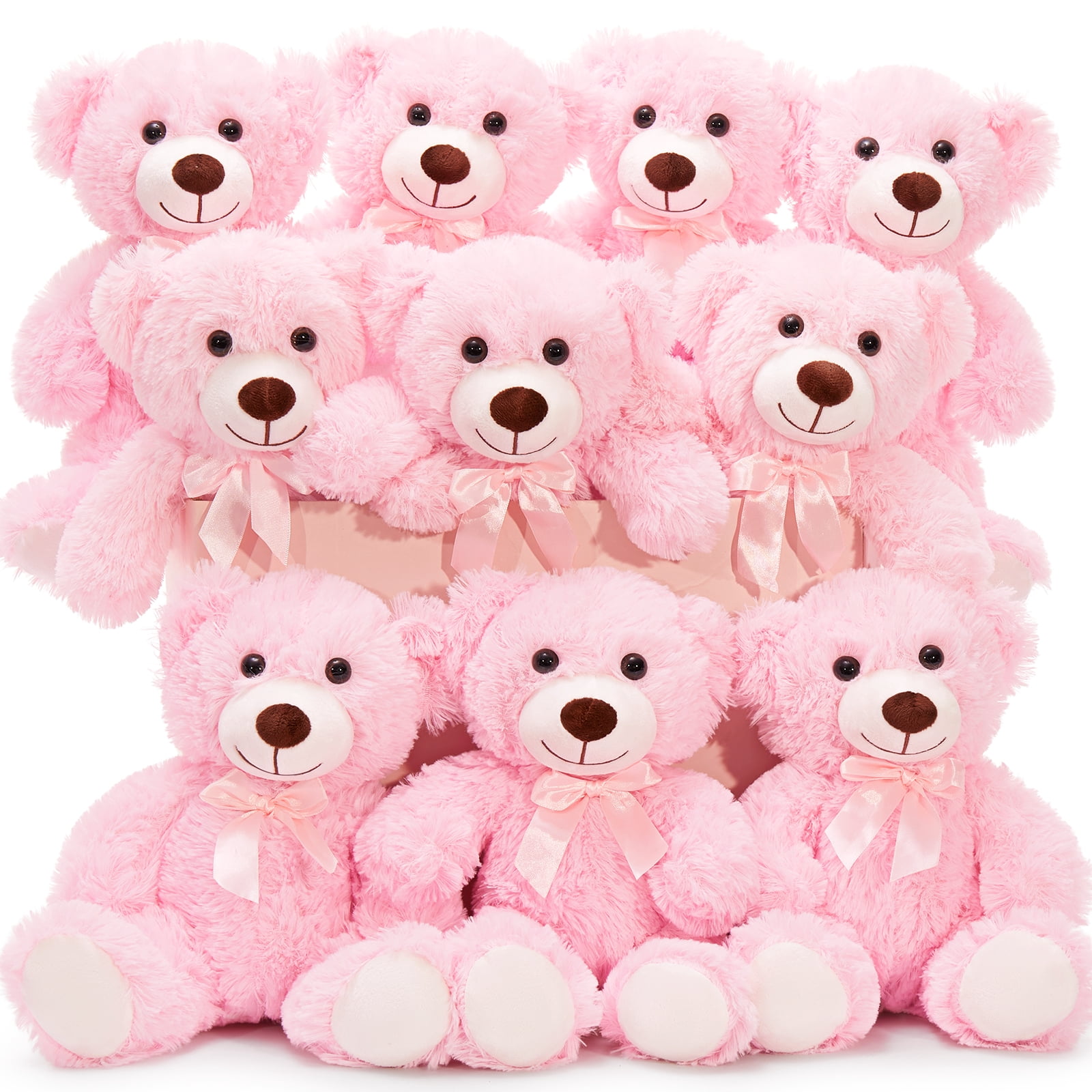 MaoGoLan 10 Pcs Pink Bear Stuffed Animals Set 13'' Cute Plush Stuffed Bear Toy Bulk