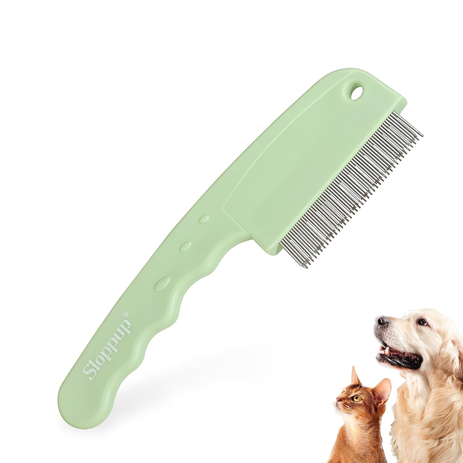 Green 3-Row Pet Flea Comb with Handle Fine Tooth Flea Comb Lice&Tick Metal Comb for Dogs and Cats Remove Loose Hair Dirt Fleas 5.98in/15.2cm