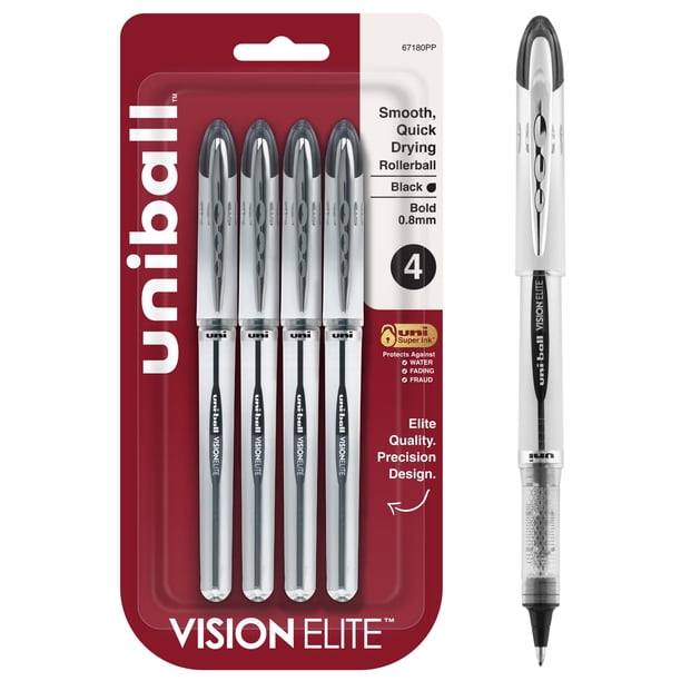 Uni-ball Vision Elite - Bolígrafos de punta negrita (0,8 mm), color negro, 4 unidades