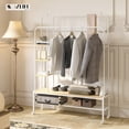 thumbnail image 2 of Perchero de Ropa con Ruedas y Doble Barra, Perchero Comercial de Organizador con 3 Repisas Laterales para Bolsos y Gorras, y Un Estante Zapatero (Madera Clara), 2 of 7