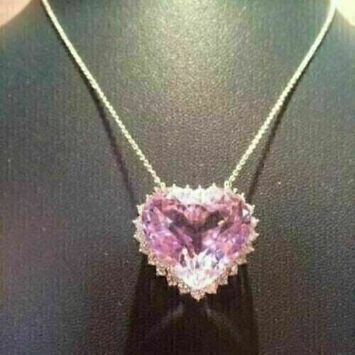 2.40 Ct Heart Cut Lab Created Pink Sapphire Pendant 14K White Gold Plated Silver