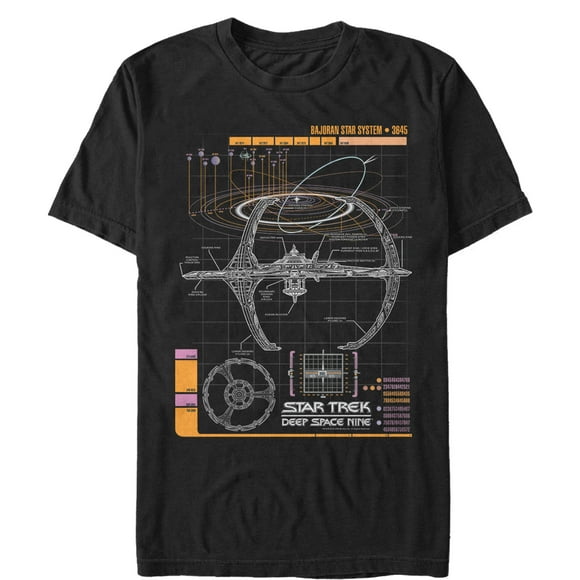 Star Trek pour Hommes: T-Shirt Schématisé Station Spatiale de l'Espace Profond Neuf - Noir - Grand