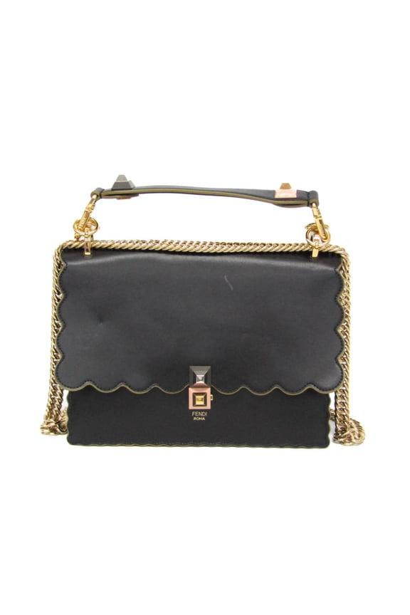Pre-Owned Fendi KAN I 8BT283 Women's Leather Handbag,Shoulder Bag Black