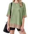 thumbnail image 4 of VEKDONE Womens Summer Tops Oversized Short Sleeve T Shirts Solid Color Crewneck Basic Tees Casual Loose Fit Lightweight Blouses Green M, 4 of 9