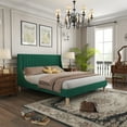 thumbnail image 3 of Green Queen Size Platform Bed with Upholstered Headboard, Slat Support, Heavy Duty Mattress Foundation, Easy Assembly, 3 of 5