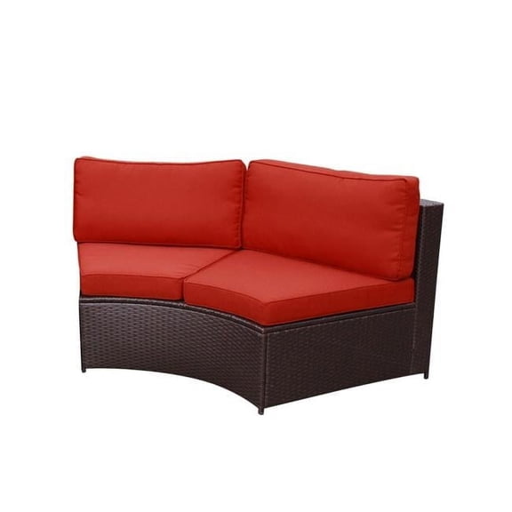 Jeco W00502-C-FS018 3.5 in. Resin Wicker Cartagena Curved Modular Sectional Settee with Brick Red Cushion