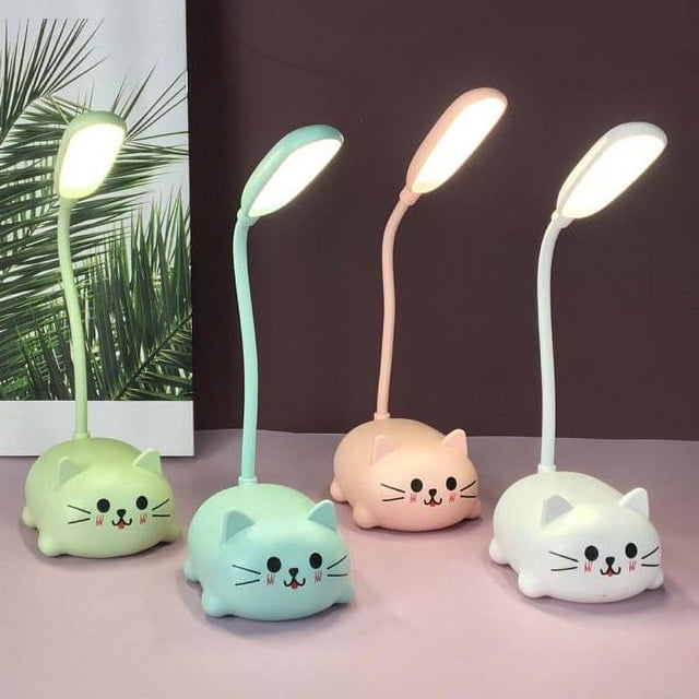 Luz nocturna verde con diseño de gato de dibujos animados, LED, junto a la cama