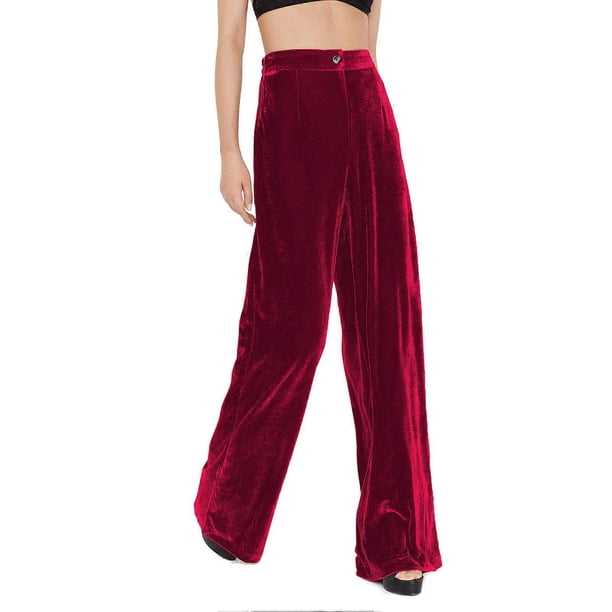 Women Wide Leg Pants Fashion Casual Loose Pleuche Women High Waist Pants with Pockets for Daily Party Travel Red M