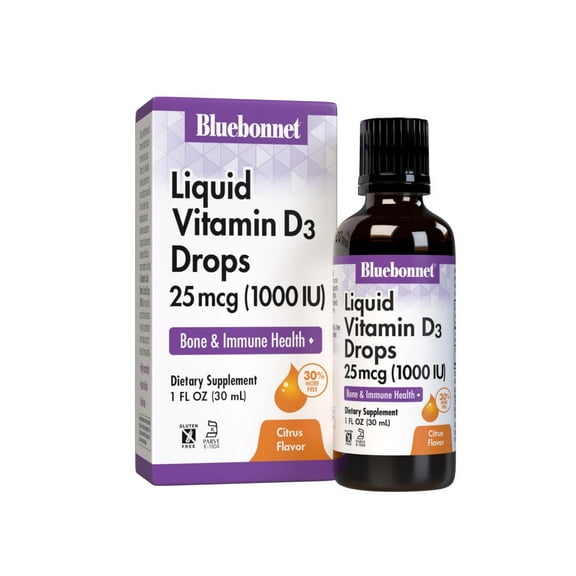Bluebonnet Nutrition Liquid Vitamin D3 Drops 1000 IU, Citrus Flavor, 1 Fl Oz