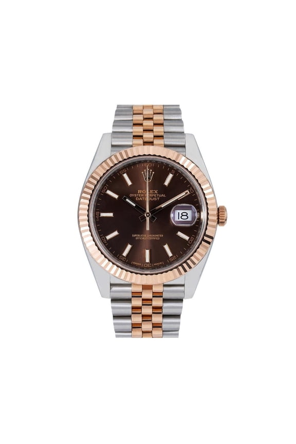 Pre-Owned Rolex Datejust 41MM 126331 Chocolate Dial Fluted Bezel Two Tone Rose Gold Jubilee Bracelet