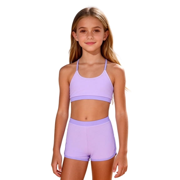 Summer Swimwear,Girls Swimsuit 2 Piece Color Block Bikini Strap Top High Waist Cover Up Bottom Bathing Suit Beach Swimwear