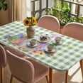 thumbnail image 3 of Easter Table Cloths for 5 Foot Rectangle Tables, Spring Watercolor Bunny Eggs Butterflies Green Plaid Patio Waterproof Elastic Fitted Tablecloths, Washable Rectangular Table Cover for Camping, 3 of 8