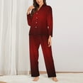 thumbnail image 3 of Kll Red Geometric Print Women'S Long Sleeve Pajamas With Pants Sleepwear Loungewear 2 Set-Medium, 3 of 9