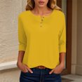 thumbnail image 2 of zaveiop Womens V Neck 3/4 Sleeve T-Shirts Solid Color Casual Basic Tops Summer 2025 Tees Blouses Loose Fit Pullover 2025 (Z-Yellow, XL), 2 of 6