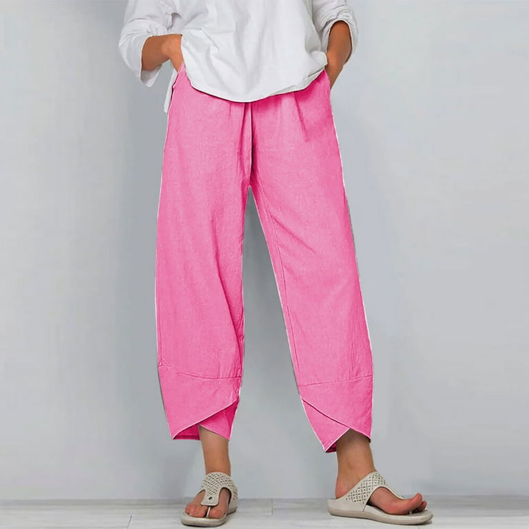 Cotton Linen Capri Pants for Women Elastic Waist Casual Wide Leg Cropped  Pants Loose Lightweight Summer Sweatpants Pockets : : Clothing