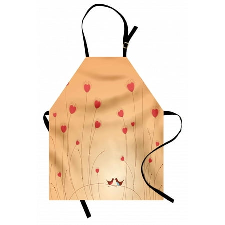 

Peach Apron Romantic Heart Shapes in Floral Drawn Like Pattern and Little Birds Print Unisex Kitchen Bib with Adjustable Neck for Cooking Gardening Adult Size Apricot and Dark Coral by Ambesonne