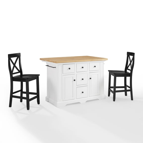 Crosley Furniture Julia 3-piece Wood Kitchen Island Set in White/Black