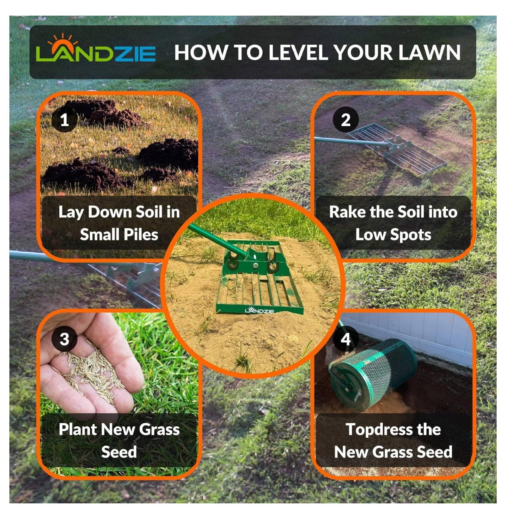 Lawn Leveling Rake – 36" Steel Handle Yard Leveler, Lawn Level Tool for Creating a Flat Surface - Works for Soil, Dirt, Topdressing, and Ground