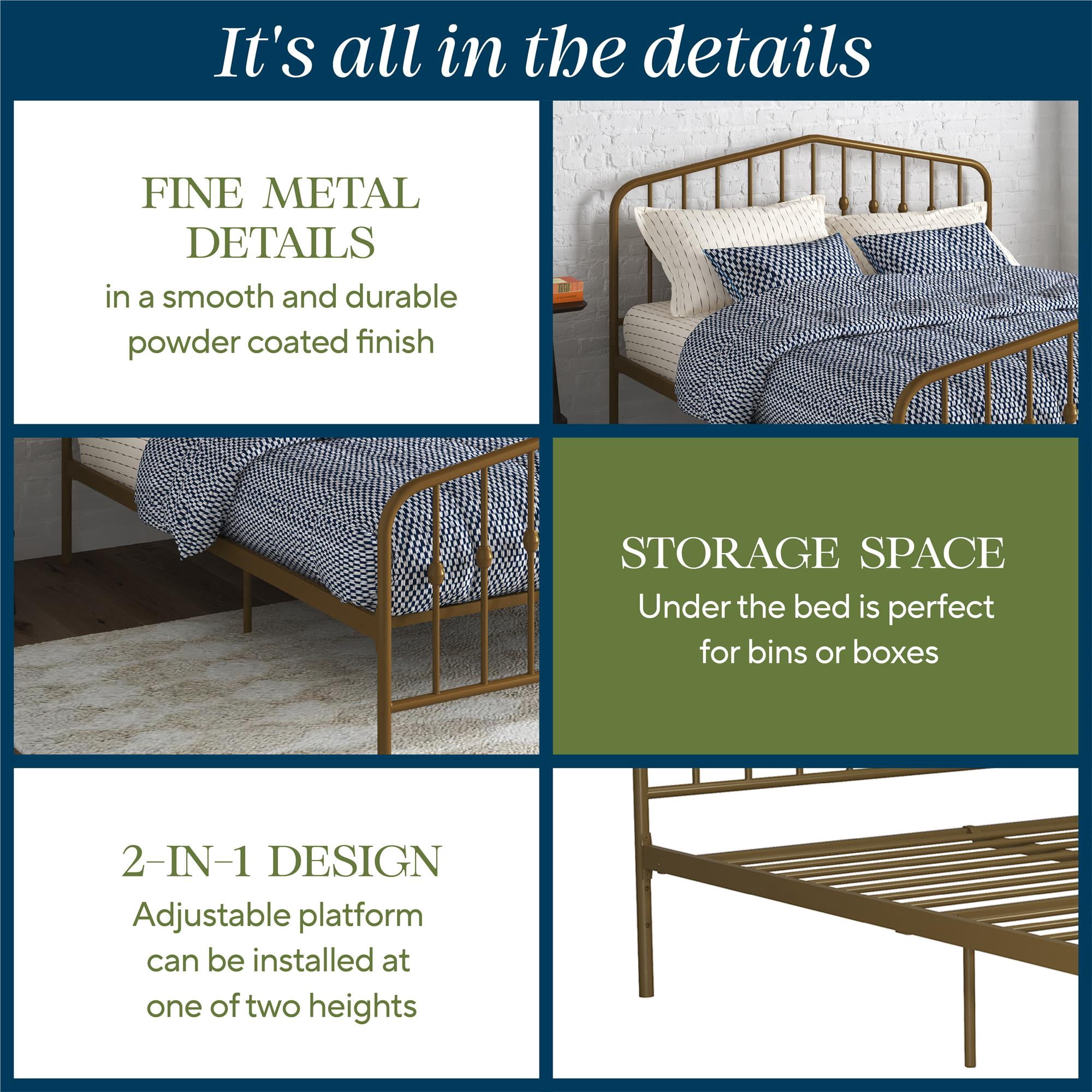 Novogratz Bushwick Metal Bed, Full, Gold