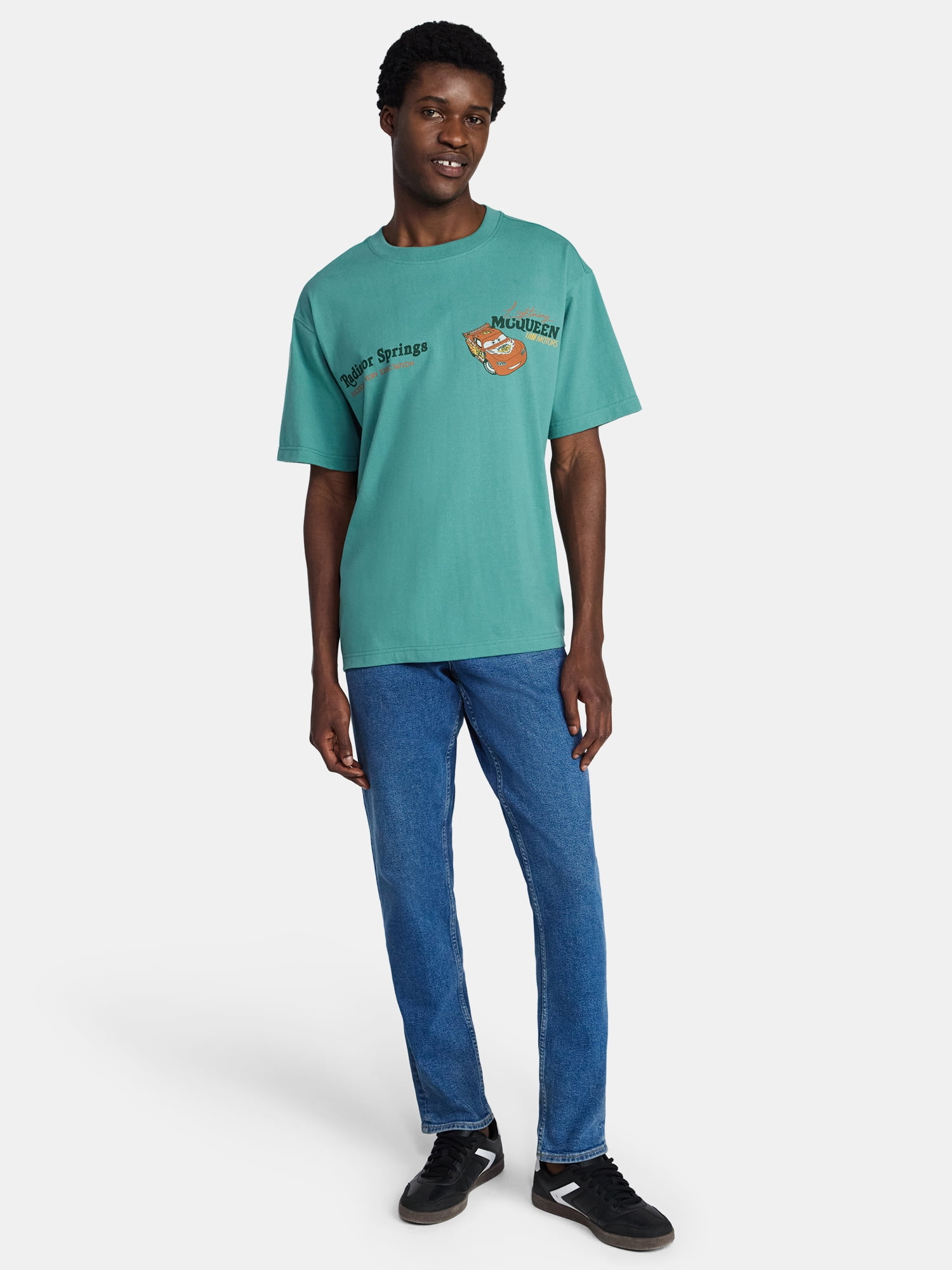Disney Lightning McQueen Men’s Oversized Front and Back Graphic T-Shirt with Short Sleeves, Sizes S-3XL