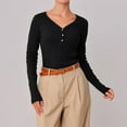 thumbnail image 1 of Ailaofu Ladies' Casual Fashion Solid Color V-Neck Long Sleeve Base Layer Top - Essential for Layering in Spring & Fall, 1 of 7