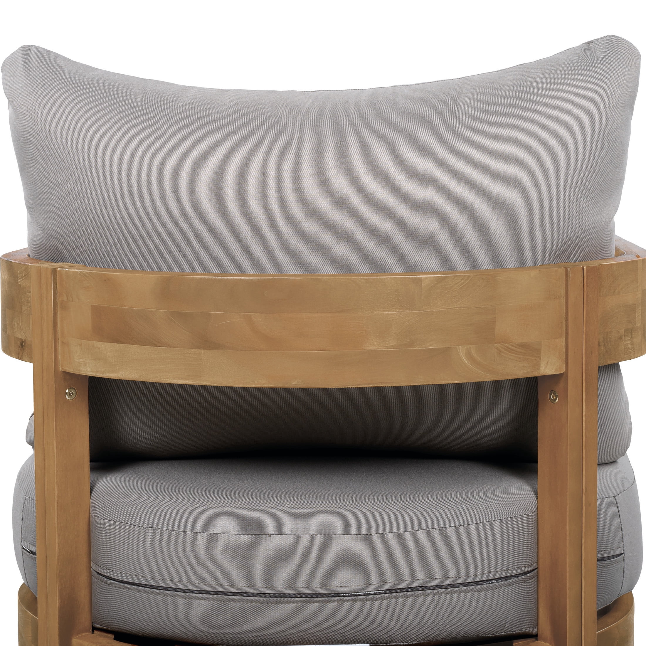 Christopher Knight Home Outdoor Lounge Chair with Tub Backrest, Solid Wood Frame, Gray Cushion