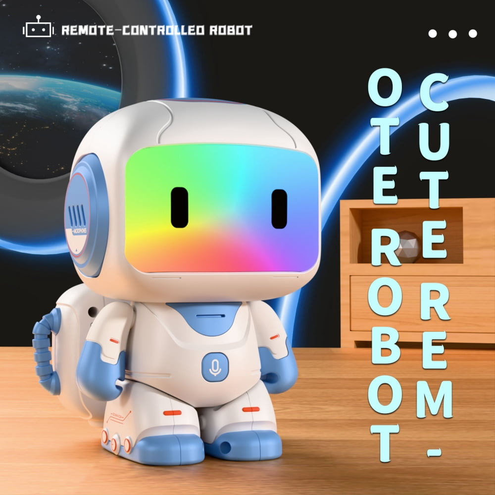 Aezusy Remote Control Robot Toy for Kids, Programmable Walking & Sliding RC Robot with Recording, Music & LED Lights, STEM Educational Interactive Toy Gift for Boys Girls Ages 3-8, Blue