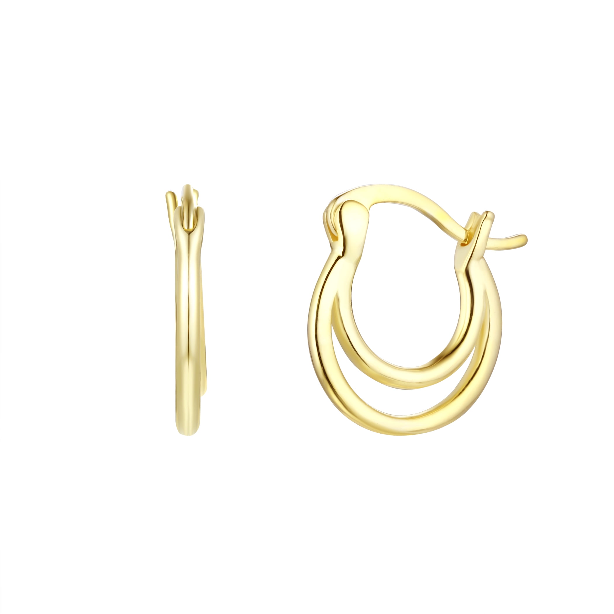 Brilliance Fine Jewelry Women's Simulated Diamond Earring Set with Double Row Clicktop Hoop in 14KT Gold Plated Sterling Silver