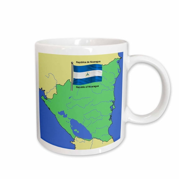 3drose, Flag and Map of Nicaragua with the Republic of Nicaragua Printed in Both English and Spanish., 15oz Mug