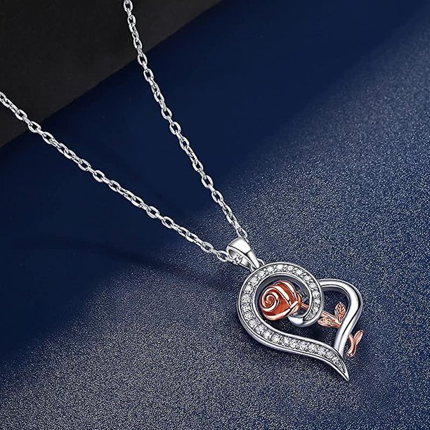 Collar de plata esterlina con forma de corazón y rosa para mujer, regalo de joyería para el día de la madre, cumpleaños, mamá, esposa, novia