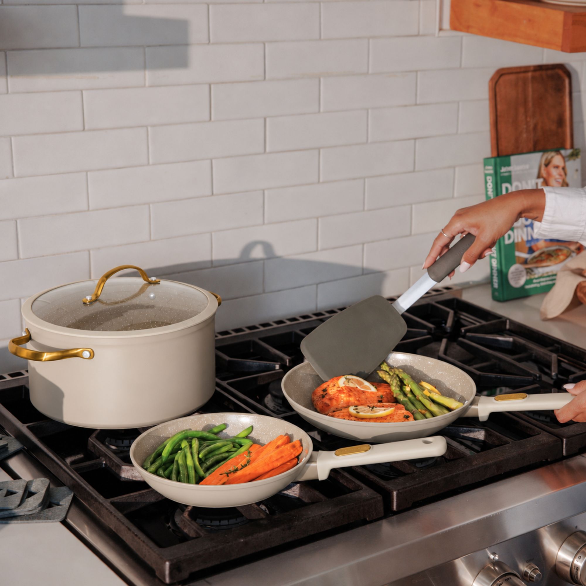 Thyme & Table 12-Piece Ceramic Non-Stick Cookware Set, Taupe photo 6