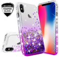 thumbnail image 1 of Compatible for Apple iPhone Xs Case, iPhone X Case, with [Temper Glass Screen Protector] SOGA Diamond Glitter Liquid Quicksand Cover Cute Girl Women Phone Case [Clear/Purple], 1 of 5