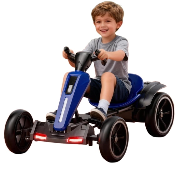 DYNALUNE 12V Electric Ride on Car, Foldable Kids Go Kart with Adjustable Seat, EVA Wheels