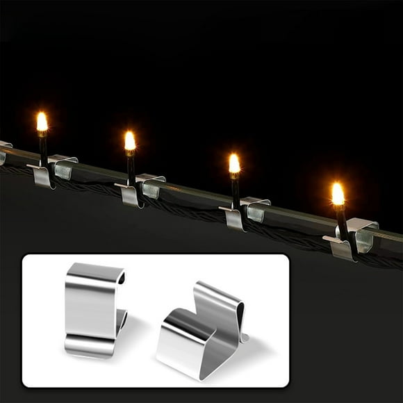 Fiudx Ganchos Metálicos para Luces Navideñas, Clips Duraderos para Colgar Canaletas, Diseño Inoxidable, Instalación de Luces de Cadena para Exteriores, Decoración para Fiestas, Juego de 50 Piezas, Ta