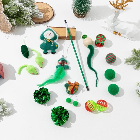 15 Pack Christmas Festive Cat Toy Set, Interactive Holiday Play Toys & Entertainment Accessories for Indoor Cats