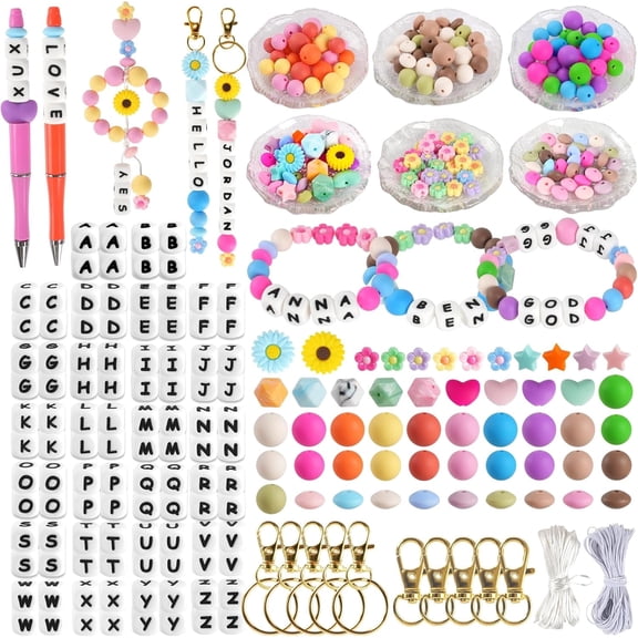 239Pcs Silicone Beads for Keychain Making, Silicone Letter Beads Bulk, Round Rubber Bead Bracelet Kit for Pens, Necklace, Jewelry Making DIY Crafts Gifts (Multicolor)