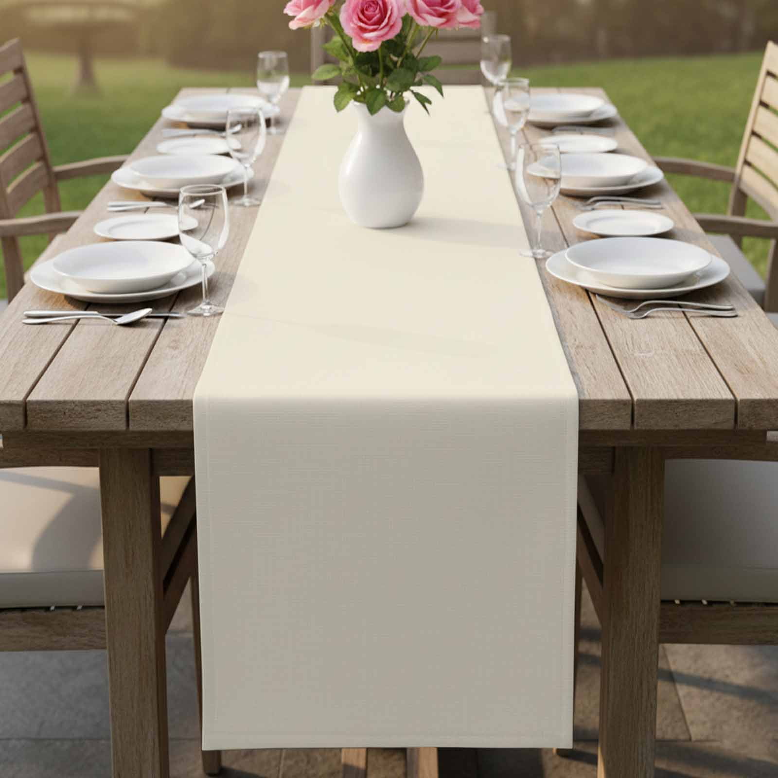 Cream Table Runner, Modern Pure Beige Washable Cotton Linen Table Runners 90 Inches Long, Dresser Scarf Runner for Dining/Coffee/Kitchen/Hallway Tables 13''x90''
