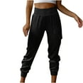 thumbnail image 2 of High Rise Pants for Women Trendy Foldover Tapered Leg Satin Cargo Sweatpants Pockets Elastic Casual Trousers (Small, Black), 2 of 6