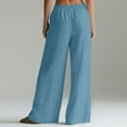 thumbnail image 4 of QATAINLAV Linen Pants Women Baggy Wide Leg Palazzo Pant Solid Casual Elastic Waist Travel Trousers with Pockets Beach Vacation Clothes, Blue, XXXL, 4 of 9