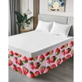 thumbnail image 4 of Strawberry Bed Skirt Queen Size 18" Drop Red Plant Fruit Watercolor Pink Background Ruffled Wrap Around Bed Skirts Adjustable Elastic Bedskirt Dust Ruffle for Queen Size Bed, 4 of 7