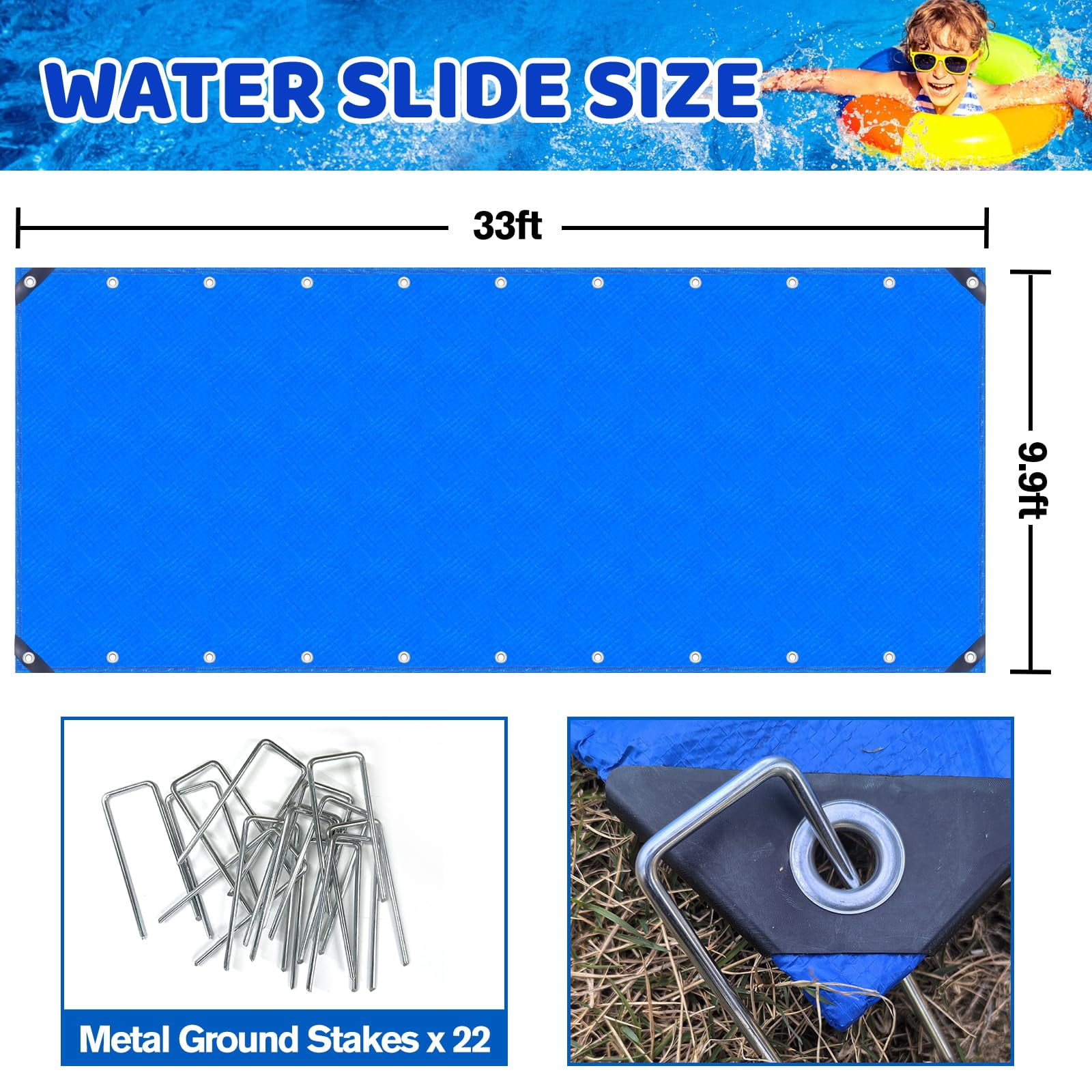 Lawn Water Slide 32.8ft x 9.8ft Heavy Duty Outdoor Summer Fun