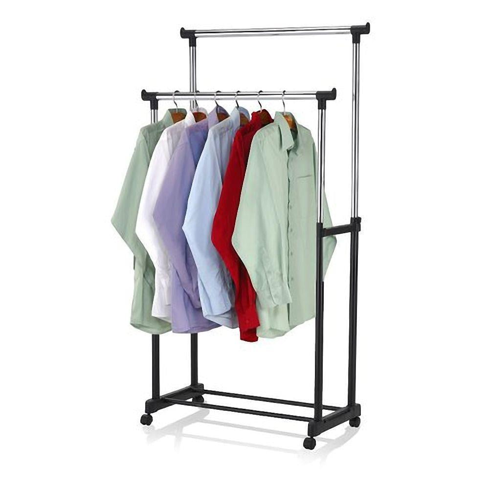FCH Portable Hanging Garment Rack, Metal and Plastic, Black and Silver