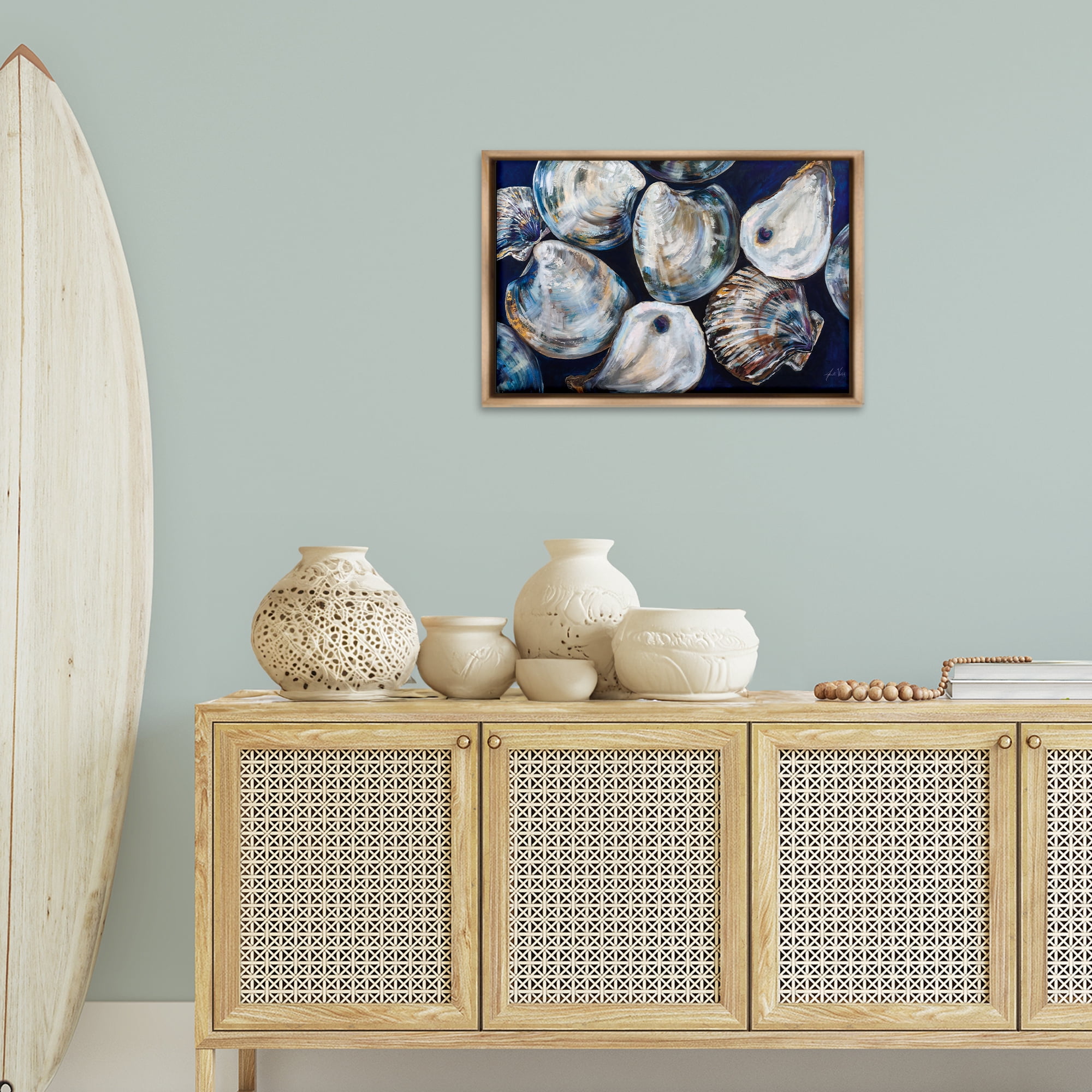 Stupell Industries Seashell Shore Finds Nautical & Beach Painting Brown Floater Framed Canvas Art Print Wall Art, 25 x 17