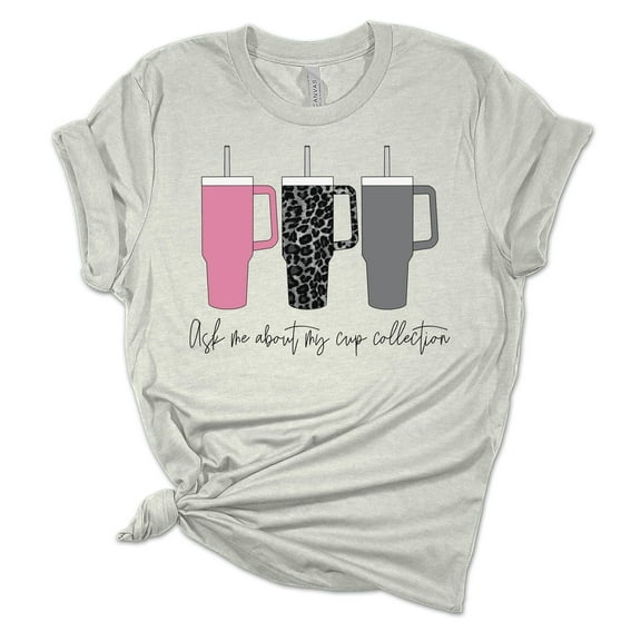 Womens Tumbler Tshirt Funny Ask About My Cup Collection Short Sleeve T-shirt-Athletic Heather-small