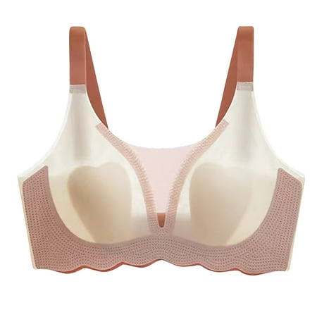 Munlar Womens Bra Comfortable Stretchy Wire-Free Traceless T-Shirt Bra Brown Push-Up Basic Bra XXL